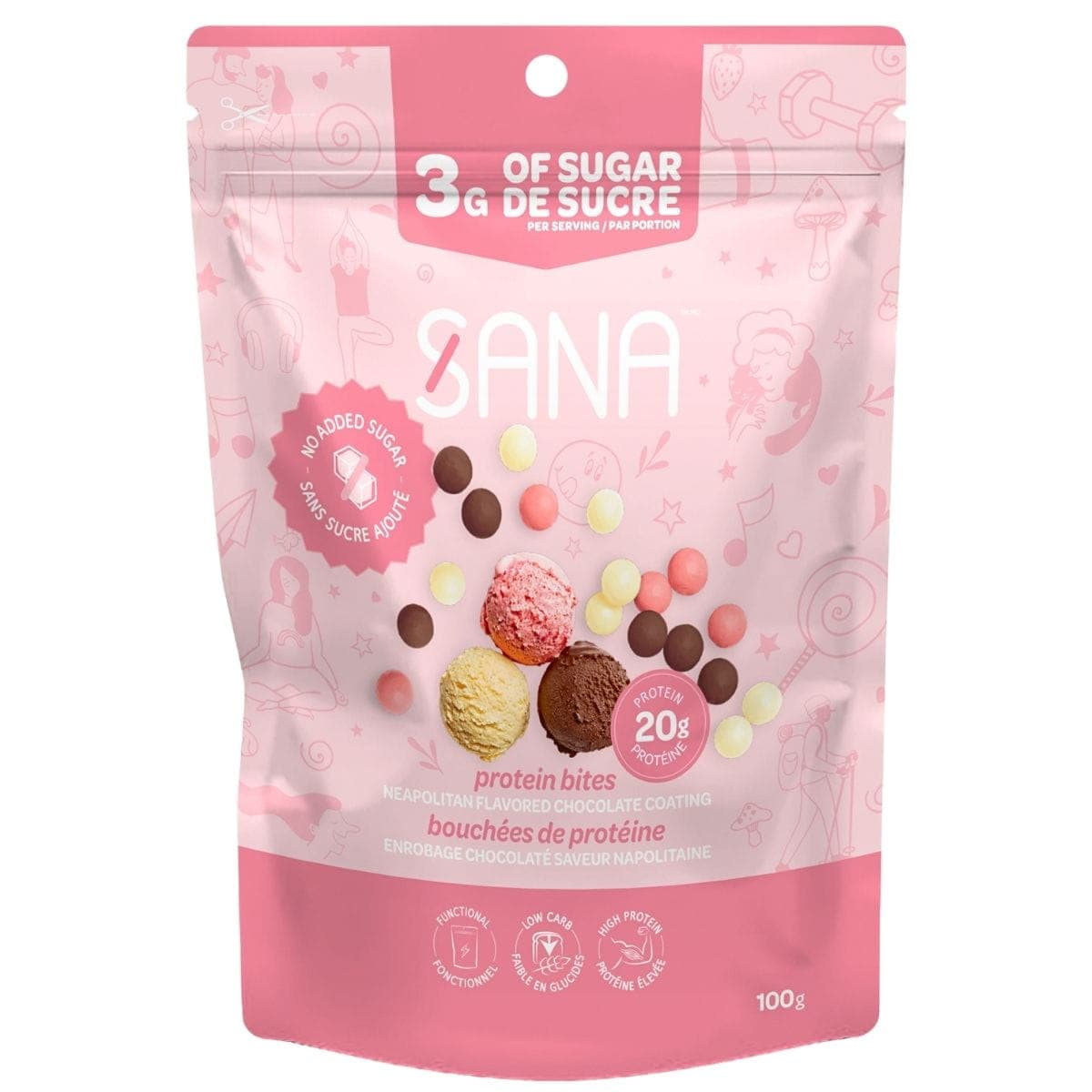 Sana Sweet Life No Added Sugar Crunchy Chocolaty Protein Bites Neapolitan, 100g
