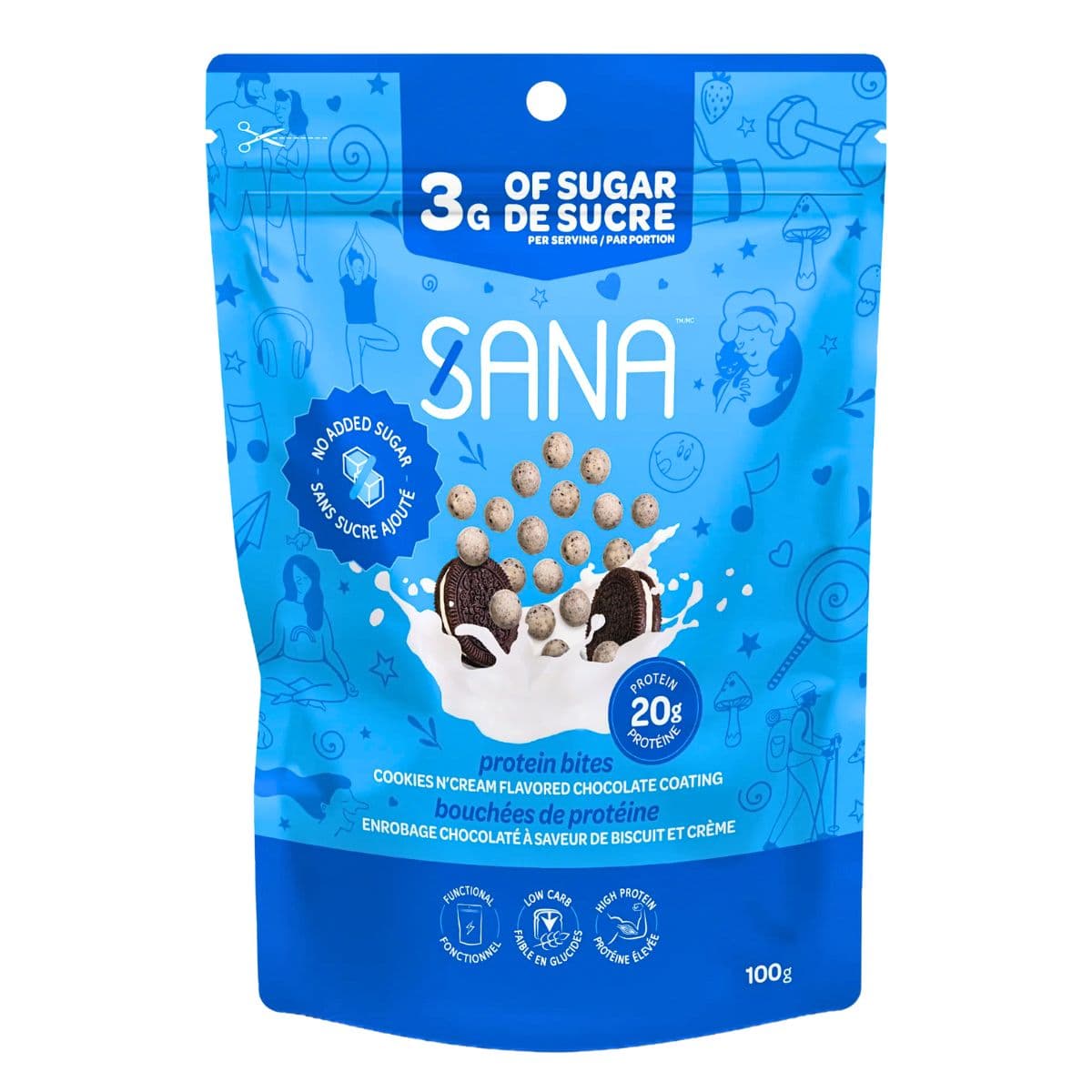 Sana Sweet Life No Added Sugar Crunchy Chocolaty Protein Bites Cookies nβ Cream, 100g