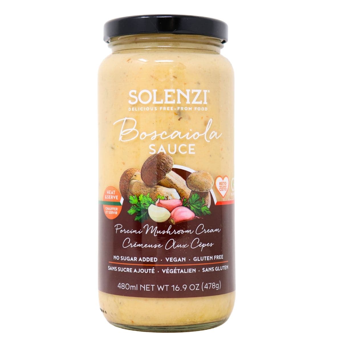 SOLENZI No Added Sugar Allergen-Free Boscaiola Sauce Porcini Mushroom Cream, 480ml