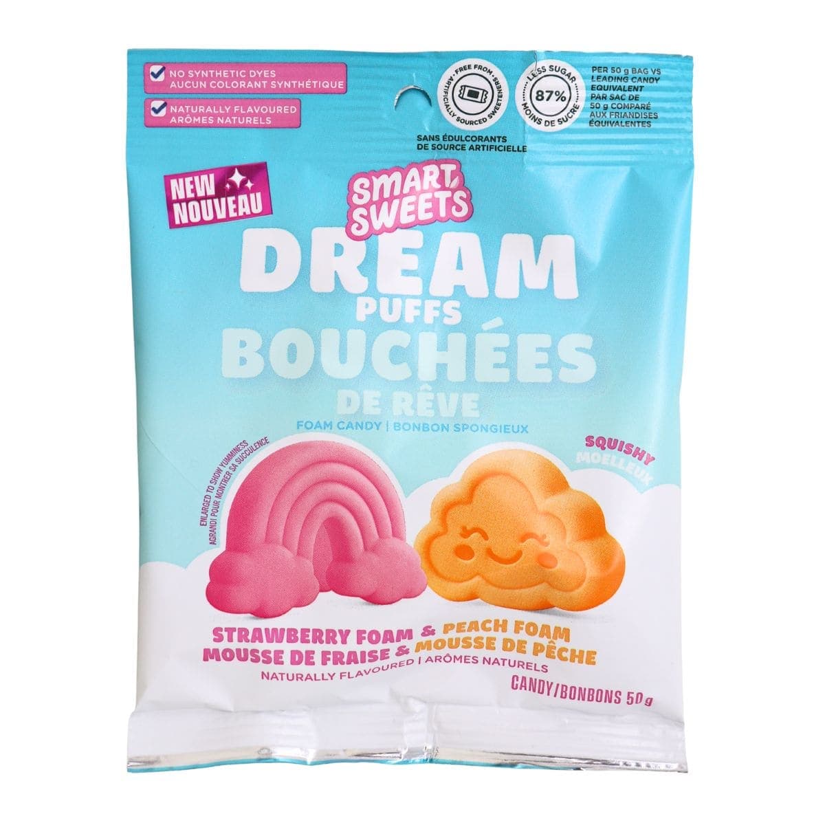 SmartSweets Low Sugar Gummies Dream Puffs Strawberry & Peach Foam, 50g