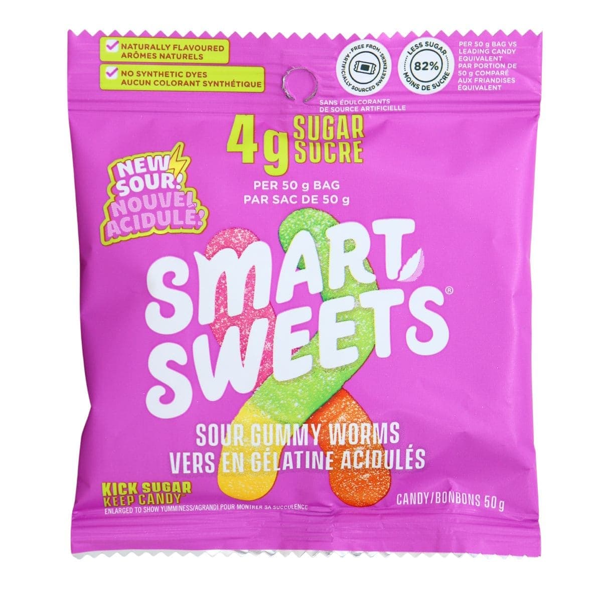 SmartSweets Low Sugar Gummies Sour Gummy Worms, 50 g
