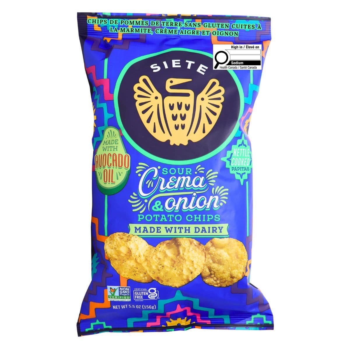 Siete Gluten-free Kettle Cooked Potato Chips Sour Crema & Onion, 156g