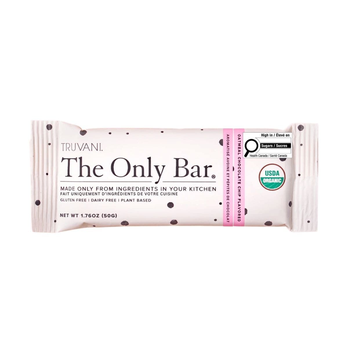 TRUVANI The Only Bar Gluten-Free Snack Bar Oatmeal Chocolate Chip Cookie, 50g