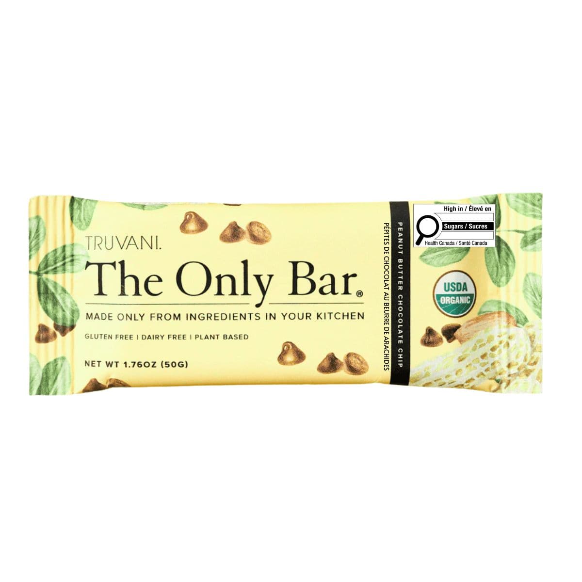 TRUVANI The Only Bar Gluten-Free Snack Bar Peanut Butter Chocolate Chip, 50g