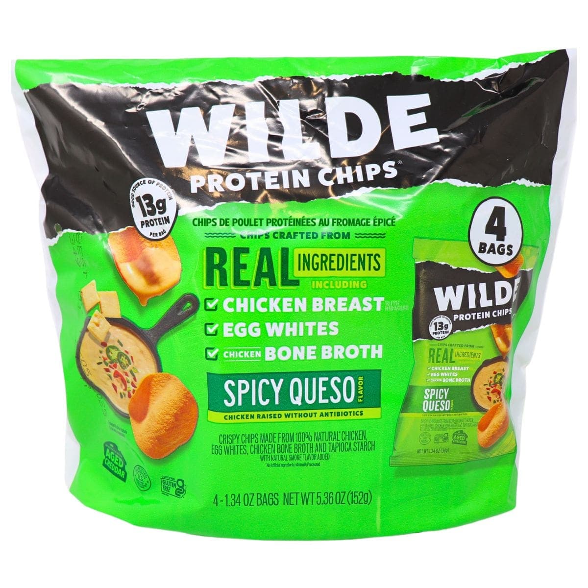 WILDE Protein Chips Snack Packs Spicy Queso, 4 Pack