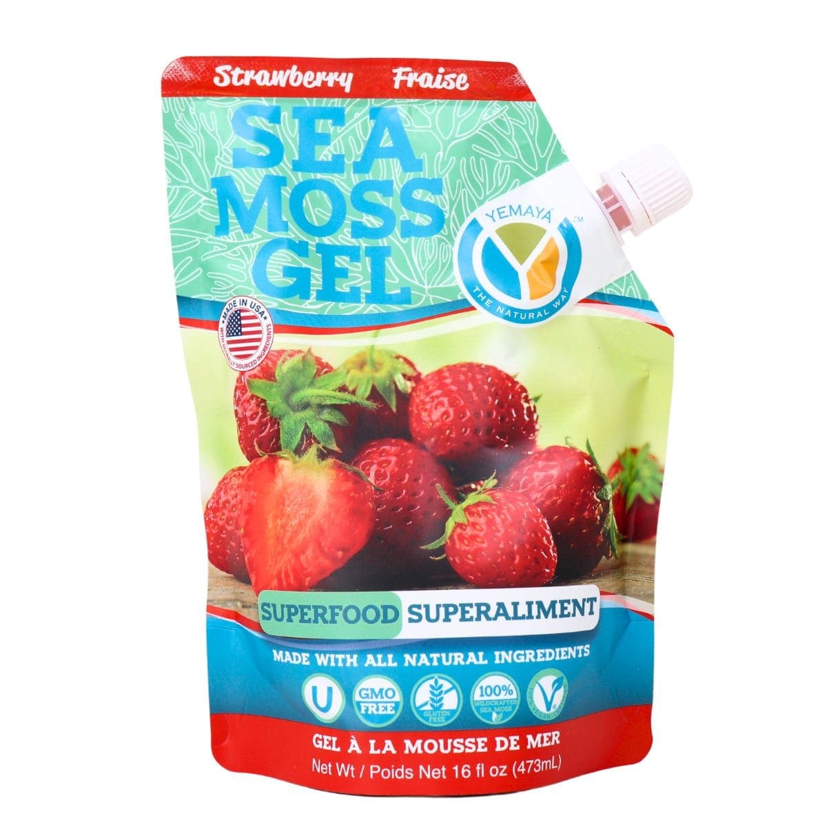 Yemaya Sea Moss Gel Pouch Strawberry, 473ml